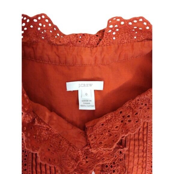 J. Crew Womens Sleeveless Ruffle Eyelet Top 0 Orange Boho Cottagecore Summer - Picture 2 of 6